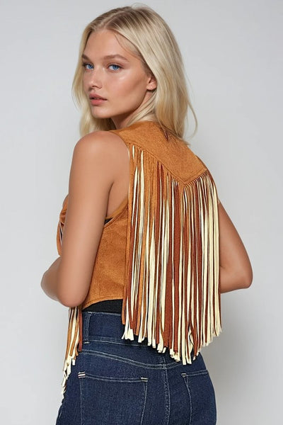 Western 2 Tone Fringe Jacket - Tan