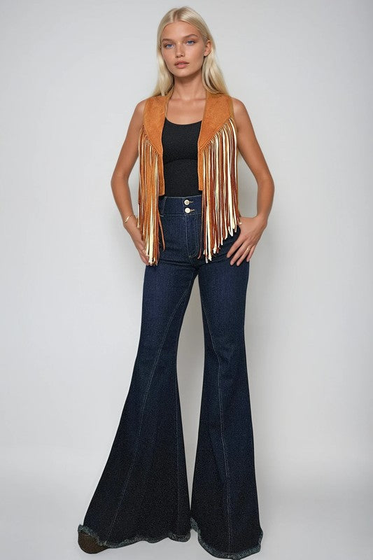 Western 2 Tone Fringe Jacket - Tan