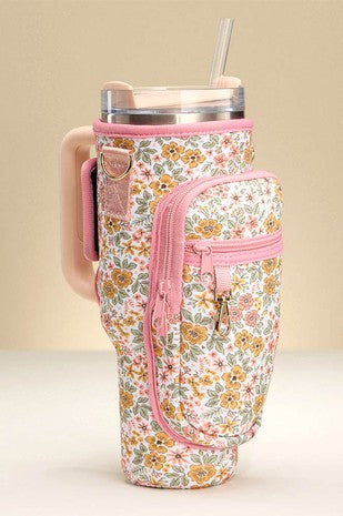Floral Pattern Tumbler Carrier Holder Bag