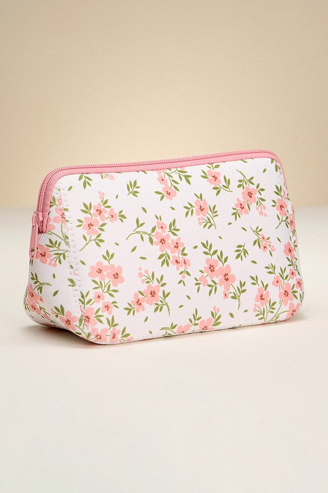 Pink Flower Pattern Cosmetic Pouch Bag