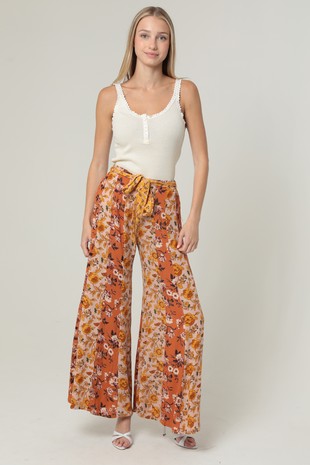 Mustard Floral Wide Leg Pants