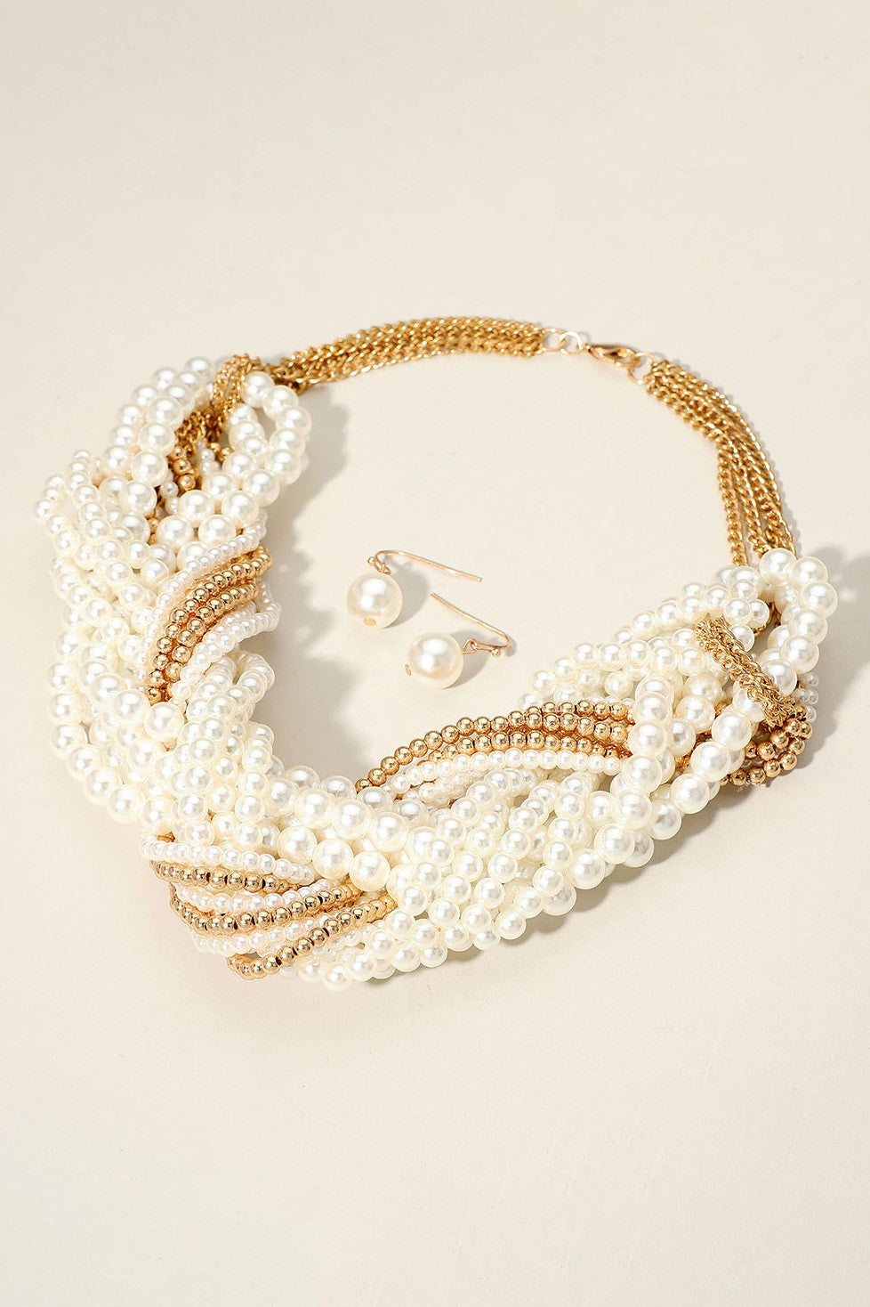 Pearl Metal Ball Beaded Statement Necklace