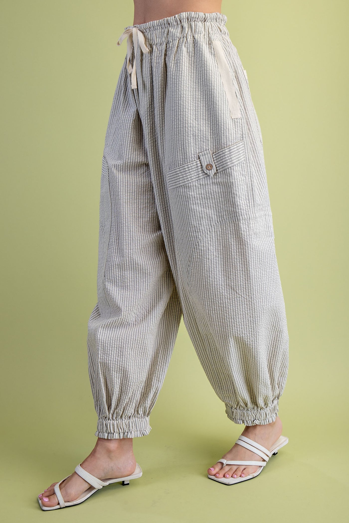 Fairen Striped Parachute Pants- Cream