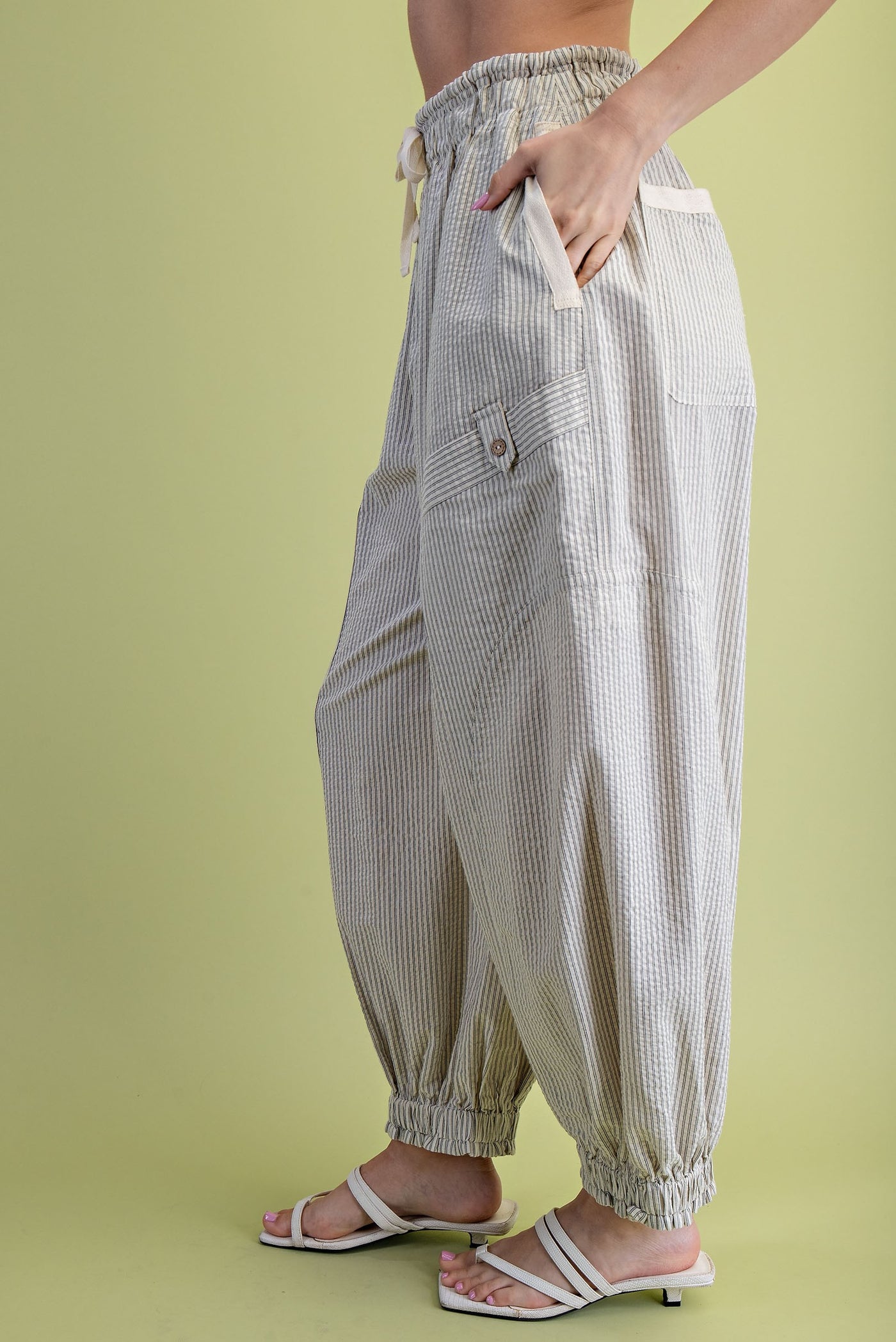 Fairen Striped Parachute Pants- Cream