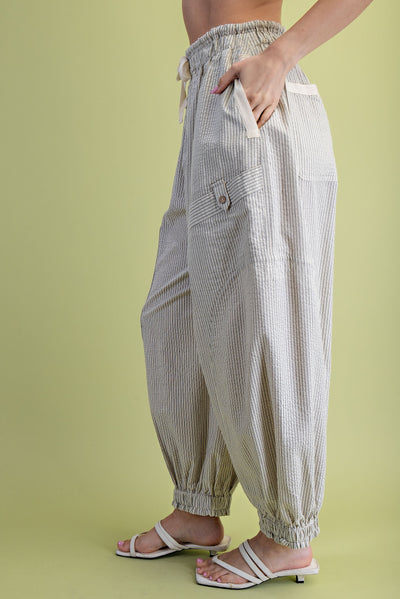 Fairen Striped Parachute Pants- Cream