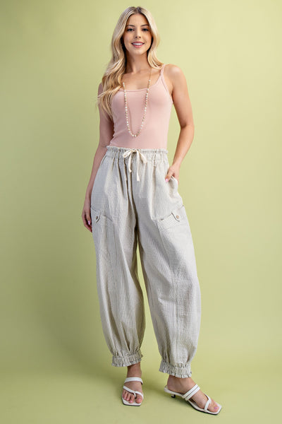 Fairen Striped Parachute Pants- Cream