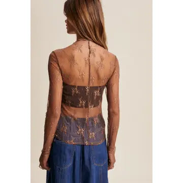 Mocha Lace Long Sleeve Top