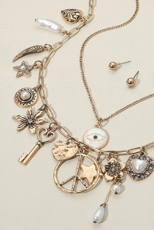 2pcs - Evil Eye Paved Mother Of Pearl Necklaces