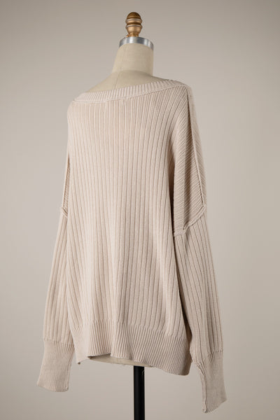 Inside Out V-Neck Light Weight Sweater- Oatmeal