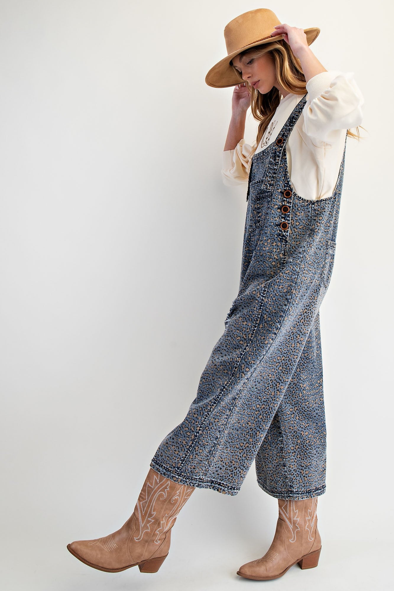 Blue Leopard Boho Overalls by Easel