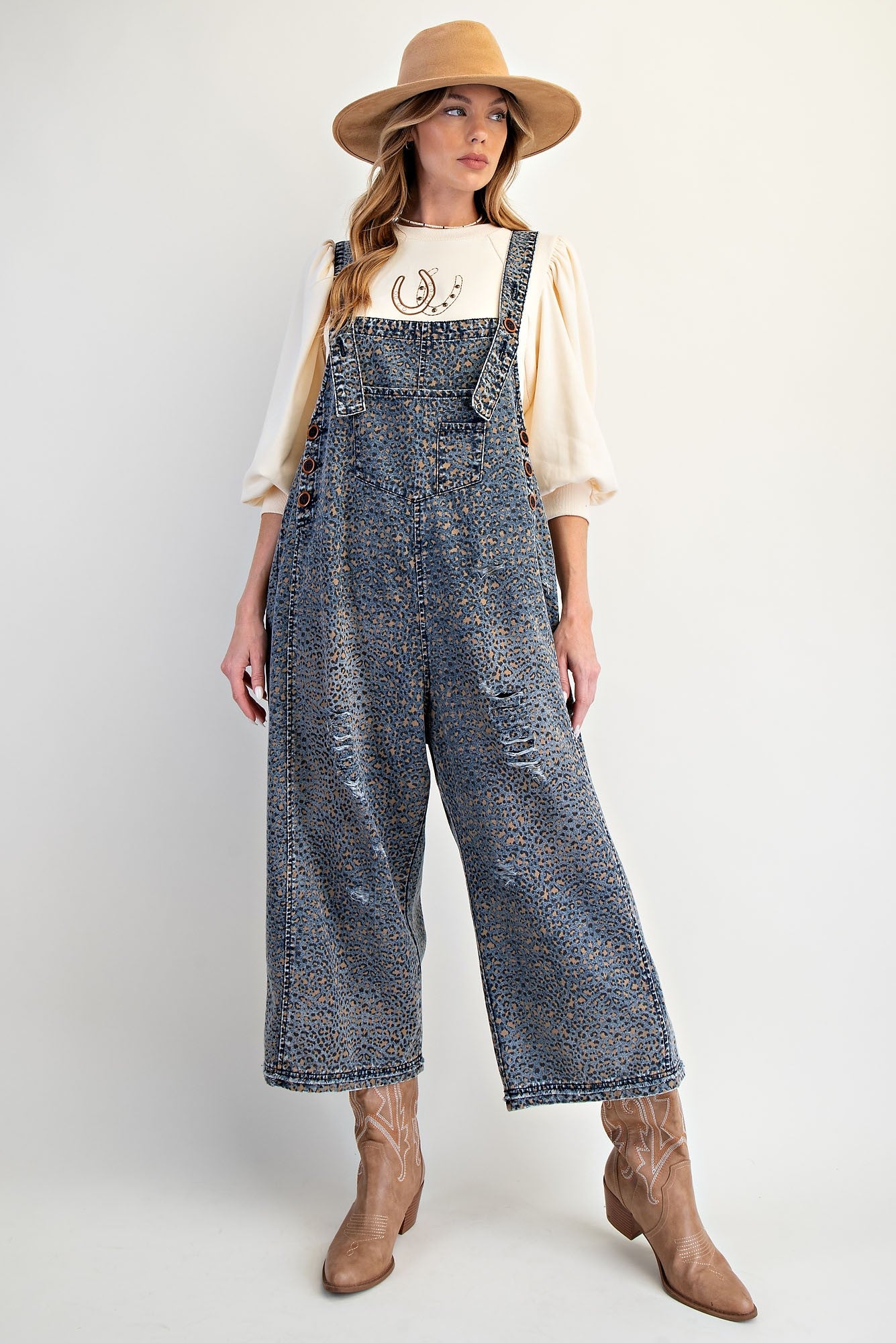 Blue Leopard Boho Overalls by Easel