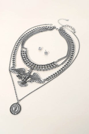 2pcs - Eagle Collar Medal Layered Necklace Set