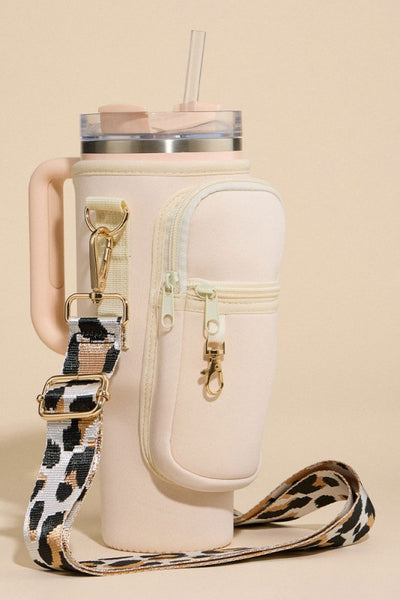 Tumbler Carrier Holder Leopard Strap Crossbody Bag (4 colors)