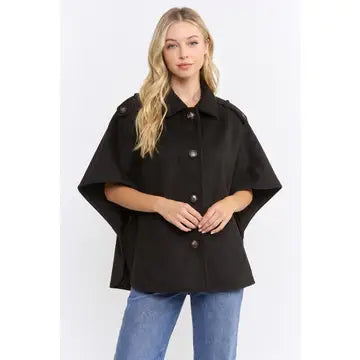 Brushed Wool Blend Cape Jacket (2 Colors)