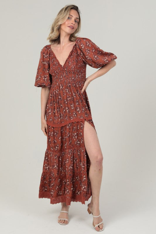 Cinnamon Patch V-Neck Dress