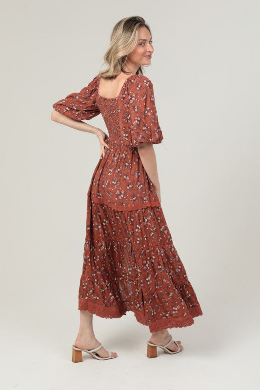 Cinnamon Patch V-Neck Dress