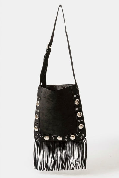 Faux Suede Gromet Fringe Bag