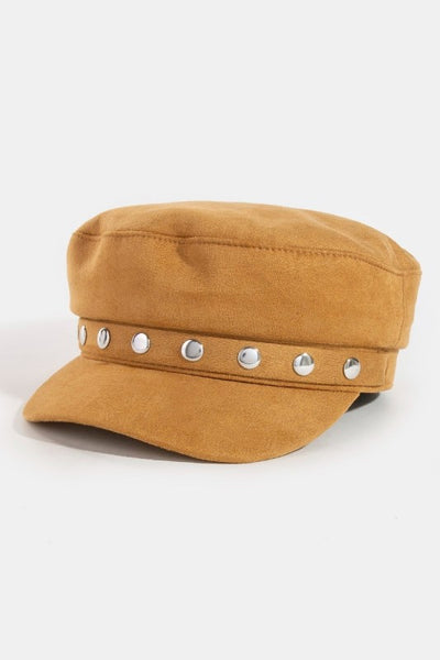 Disc Studded Faux Suede Beret Hat