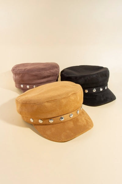 Disc Studded Faux Suede Beret Hat