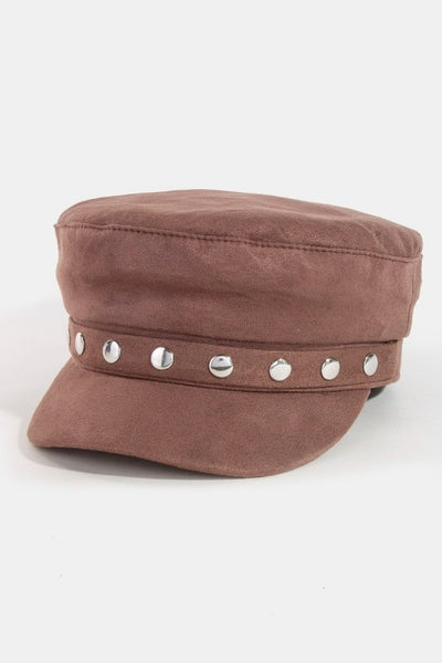 Disc Studded Faux Suede Beret Hat