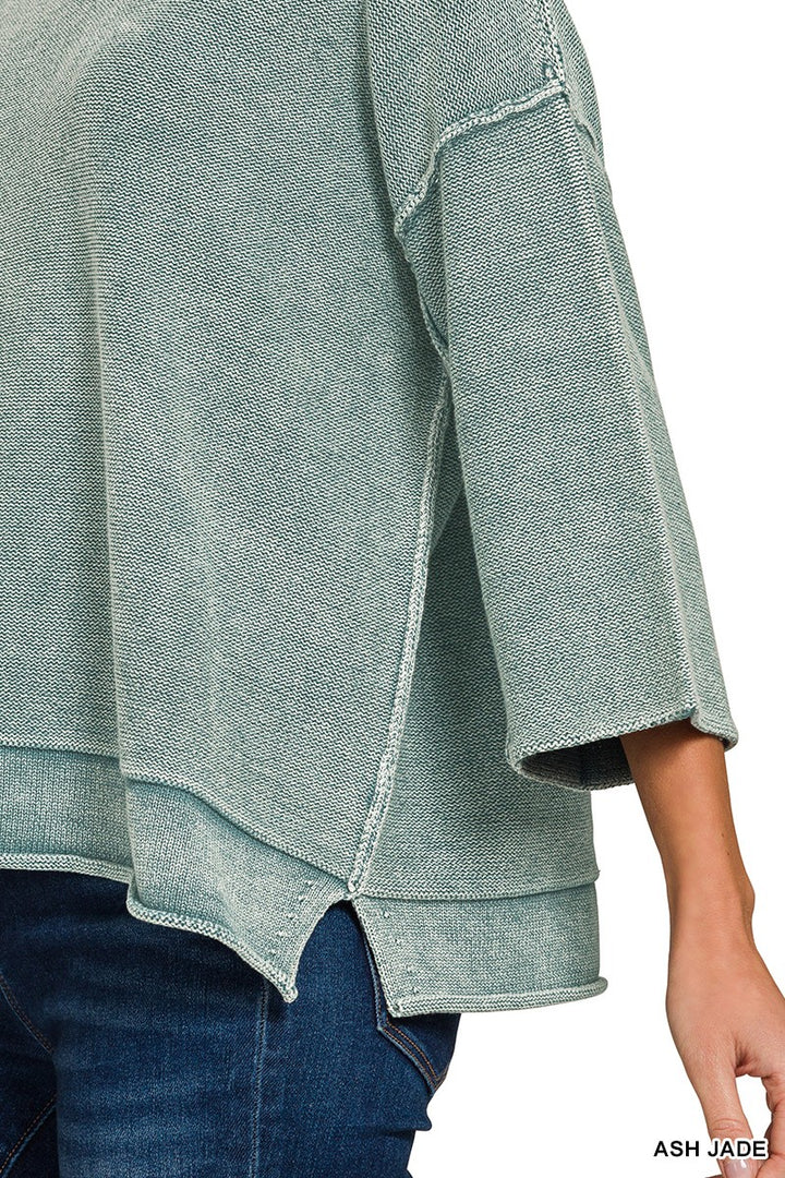 Mineral Washed 3/4 Sleeve Boxy Sweater (3 colors)