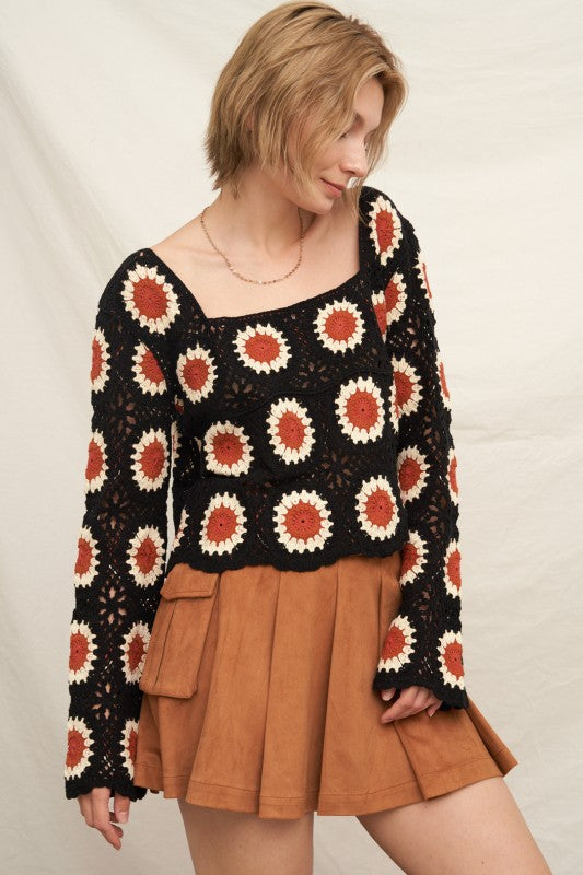 Sunflower Crochet Square Top