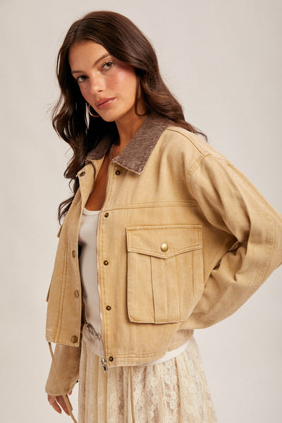 Corduroy Collar Barn Jacket - Sand