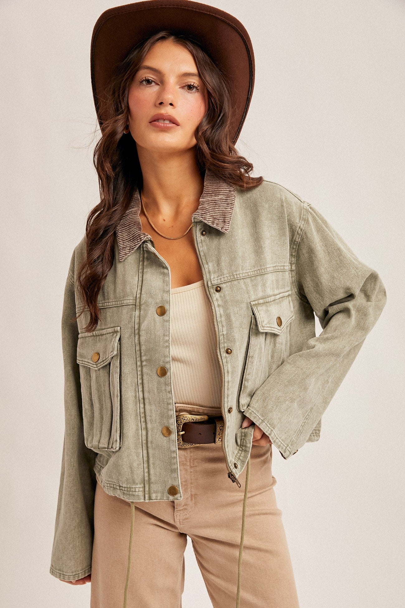 Corduroy Collar Barn Jacket - Olive