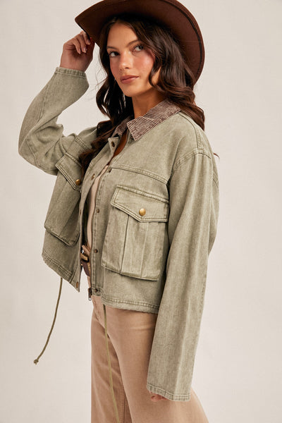Corduroy Collar Barn Jacket - Olive