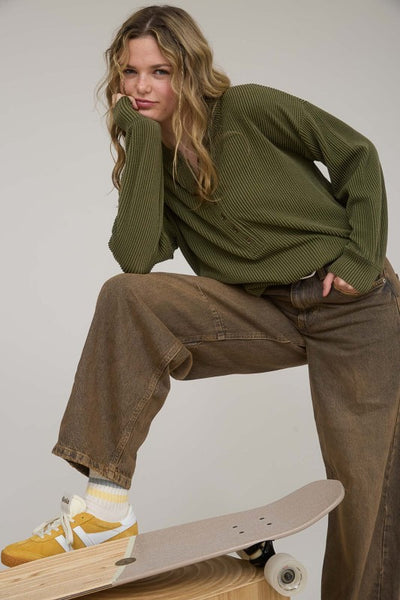 Mineral Washed Knit Henley Top