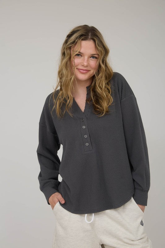 Mineral Washed Knit Henley Top