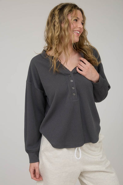 Mineral Washed Knit Henley Top