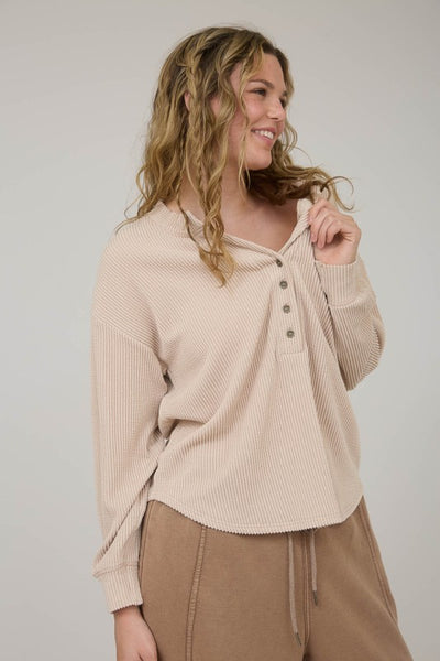 Mineral Washed Knit Henley Top