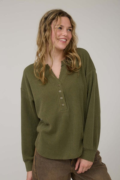 Mineral Washed Knit Henley Top