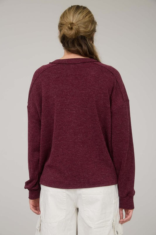 Woven Ridge Henley Knit Top