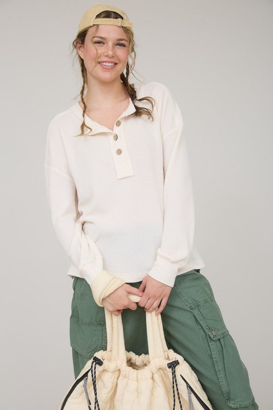 Woven Ridge Henley Knit Top