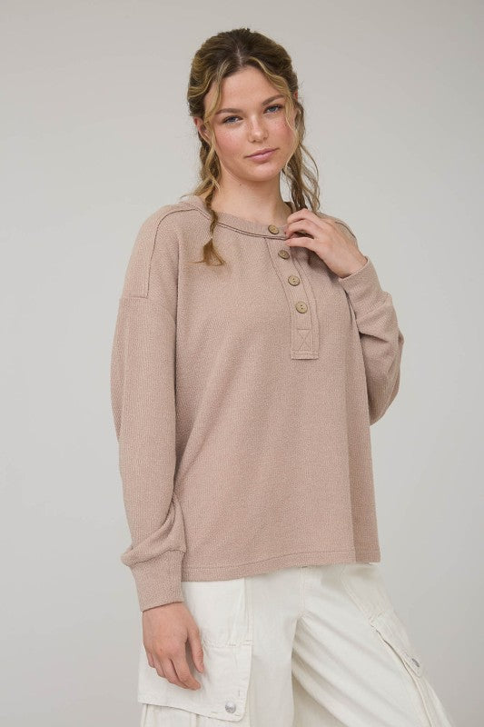 Woven Ridge Henley Knit Top