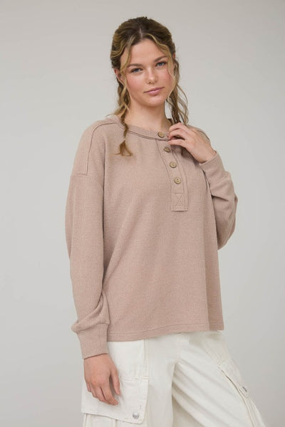 Woven Ridge Henley Knit Top