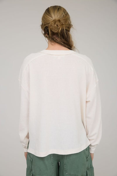 Woven Ridge Henley Knit Top