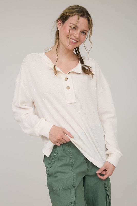 Woven Ridge Henley Knit Top