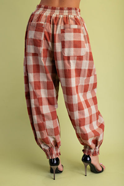 Rust Checkered Balloon Style Jogger Pants