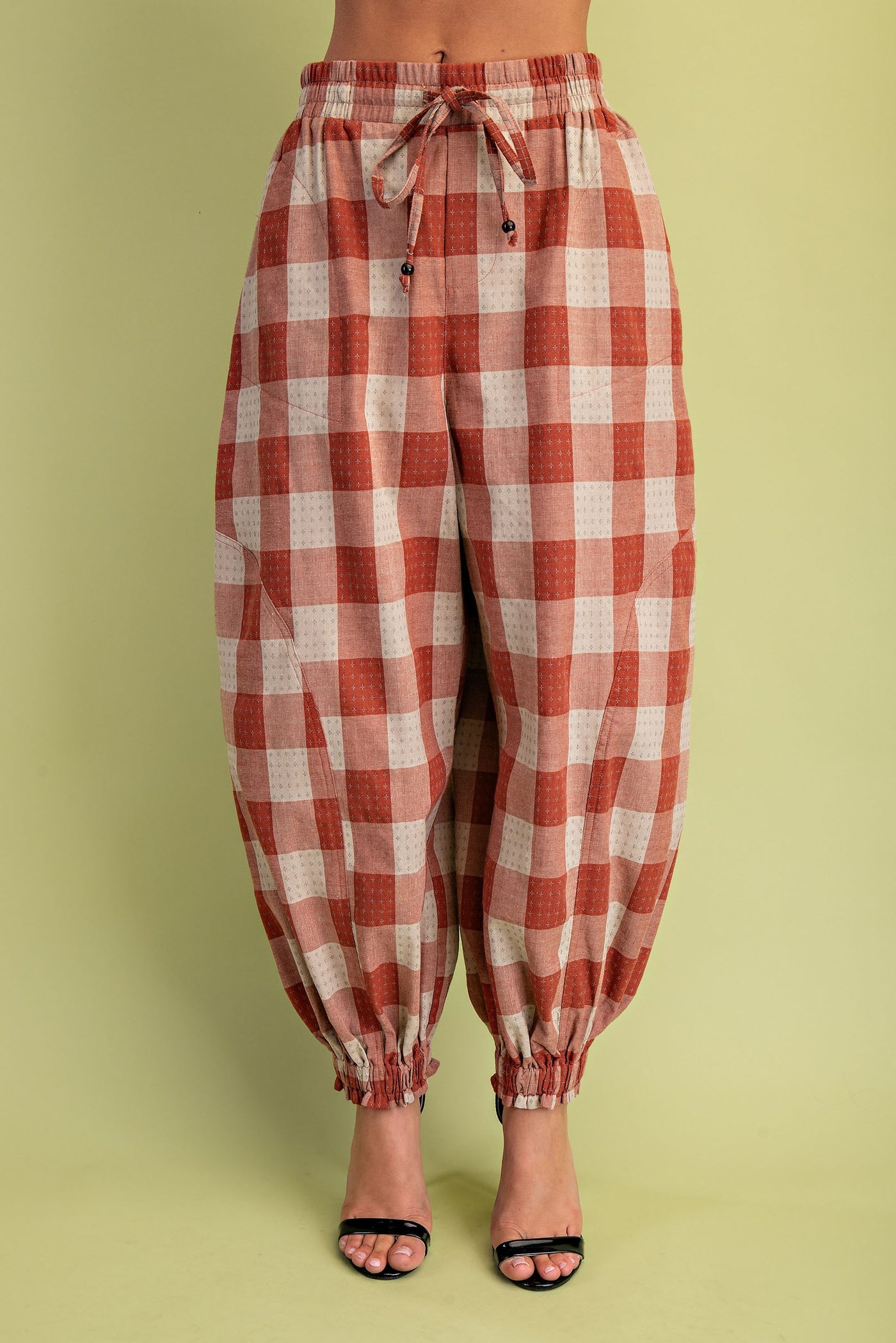 Rust Checkered Balloon Style Jogger Pants