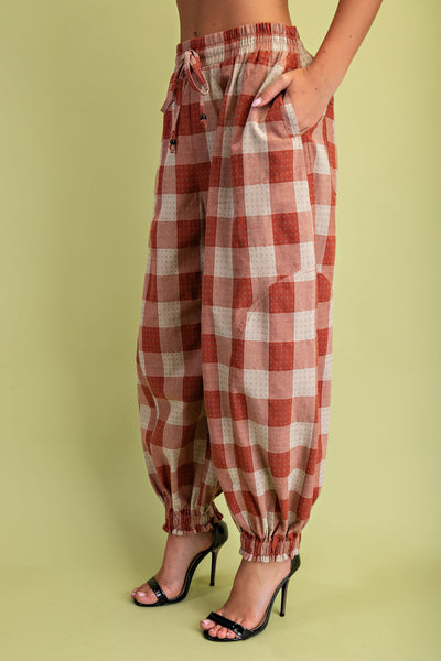 Rust Checkered Balloon Style Jogger Pants
