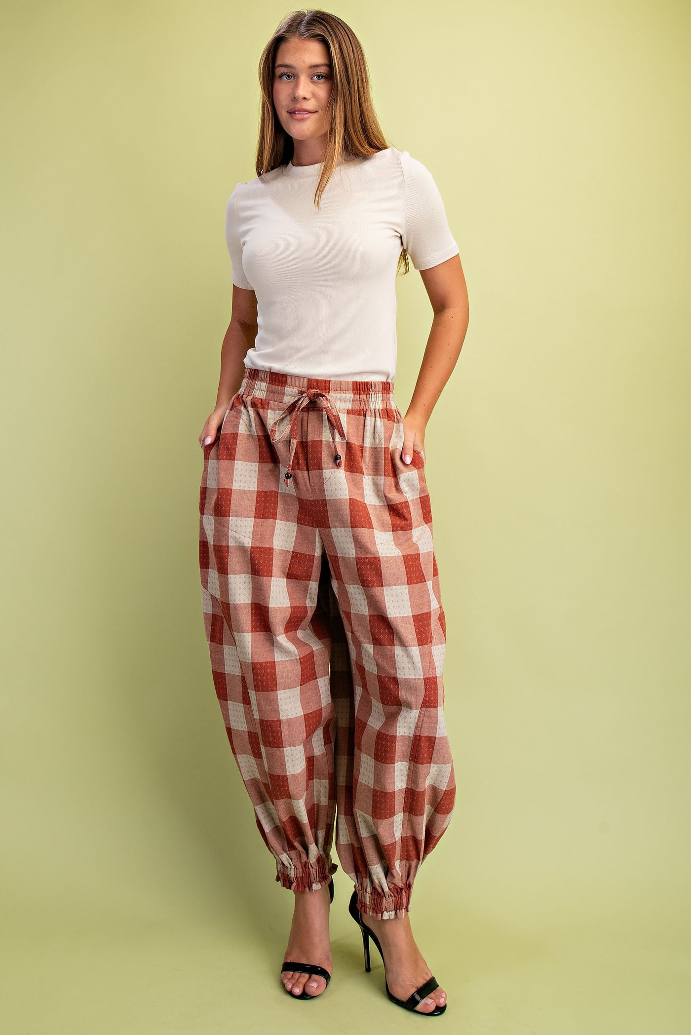Rust Checkered Balloon Style Jogger Pants
