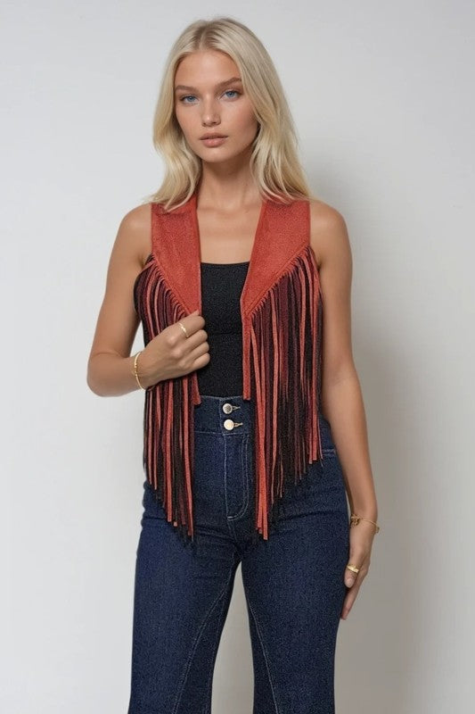 Western 2 Tone Fringe Jacket - Rust