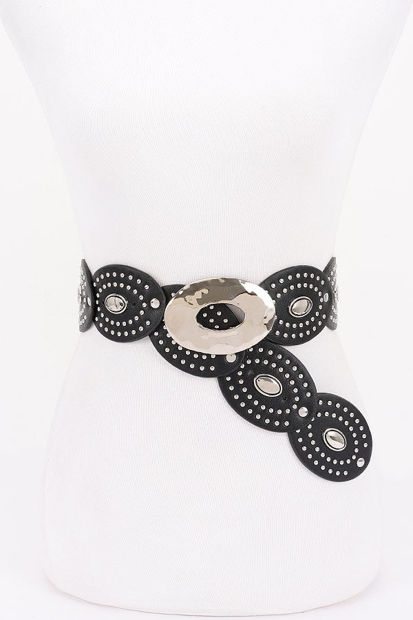 Edgy Oval Buckle Studded Belt (2 colors)