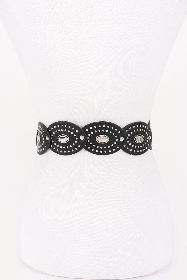 Edgy Oval Buckle Studded Belt (2 colors)