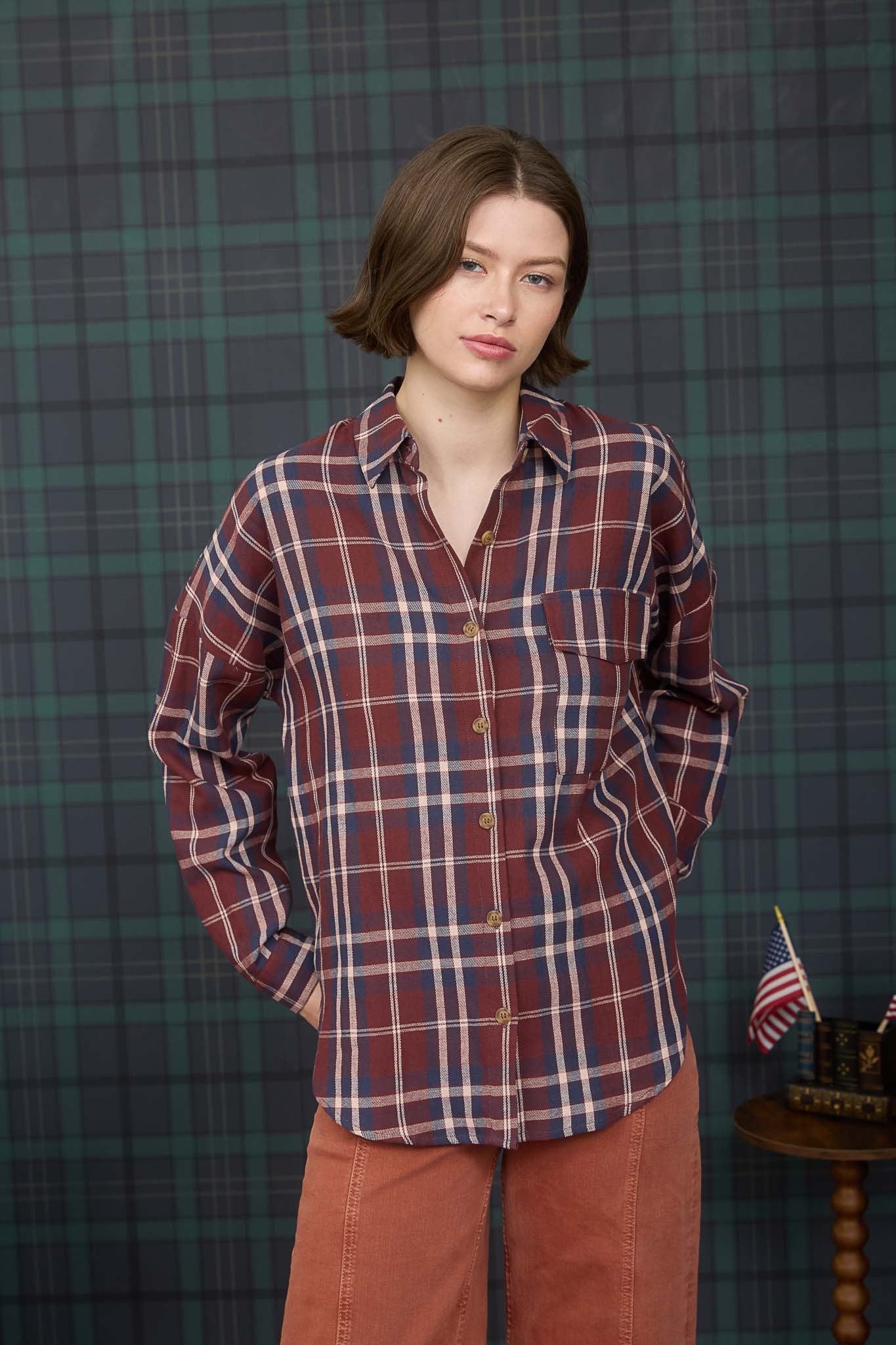 Burgundy Bliss Plaid Flannel Top
