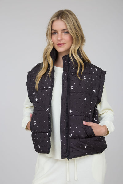Cutesy Bow Puffer Vest - Black