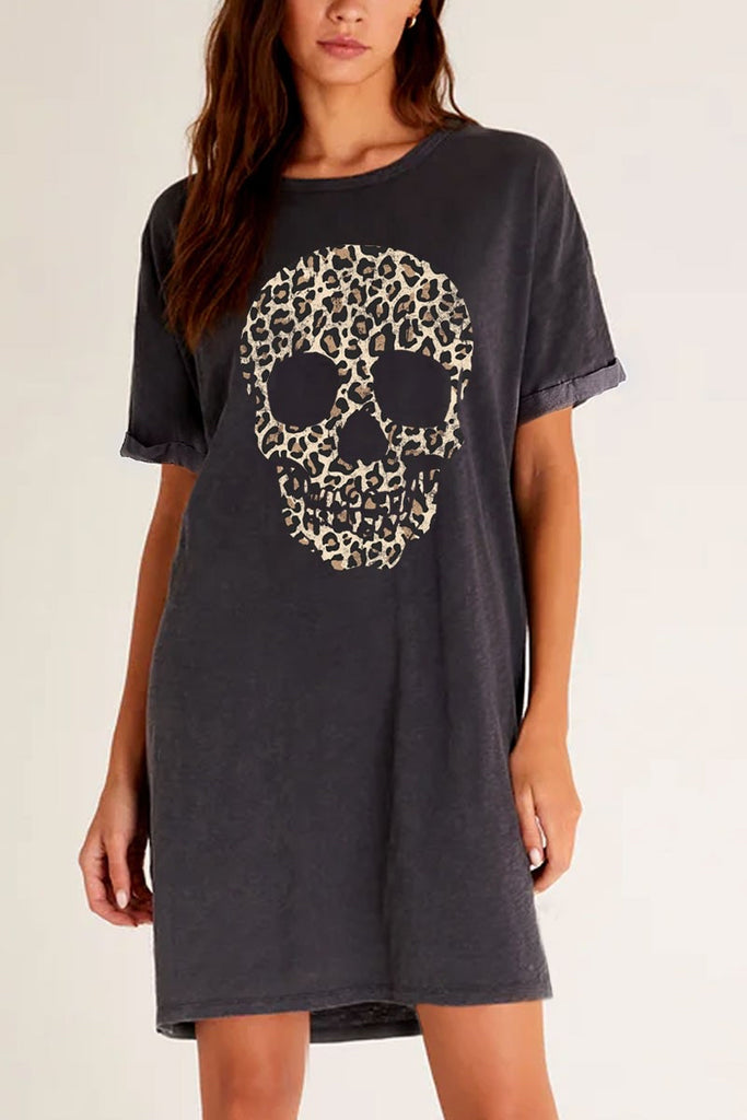 Leopard Skull Mineral Wash T-Shirt Dress